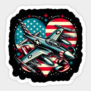 Pilot Airplane American Flag USA  Women's Vintage Sport  American Flag USA Airplane Jet Fighter 4th of July  Women's Sticker